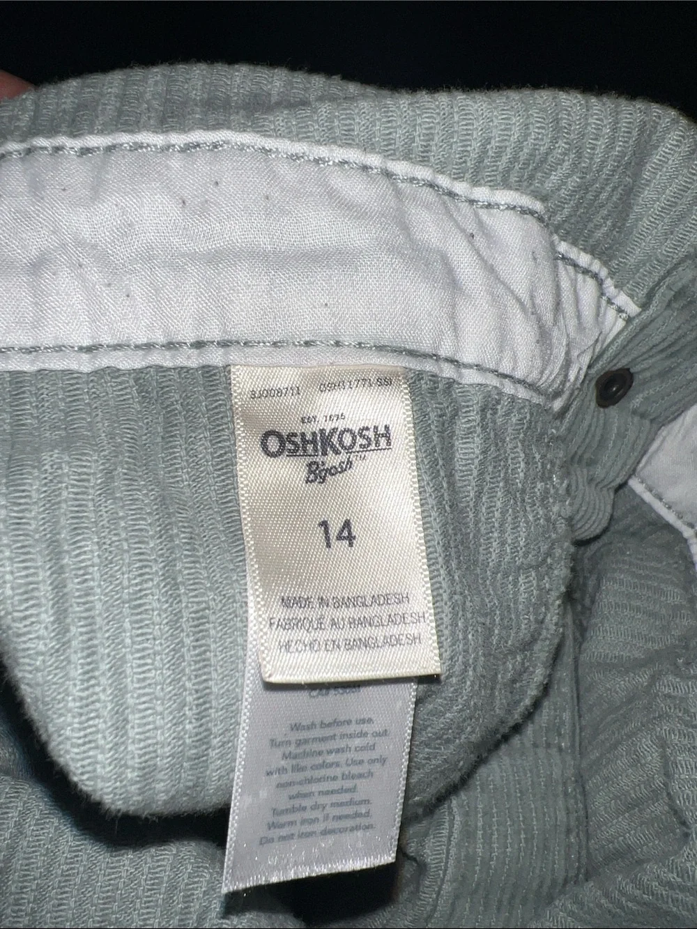 OshKosh B'gosh Light Green Corduroy Pinafore Dress